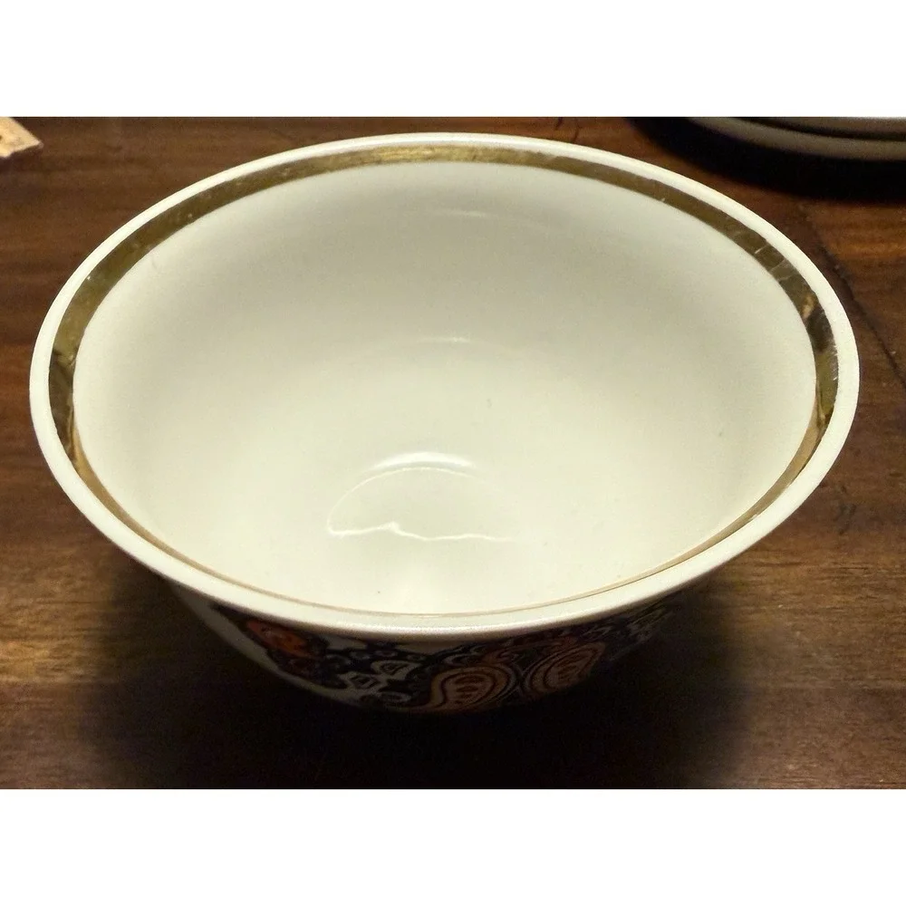 VTG Riga Porcelain Latvia Tea/Dessert Bowl With Orange & Black Ornament gold Rim